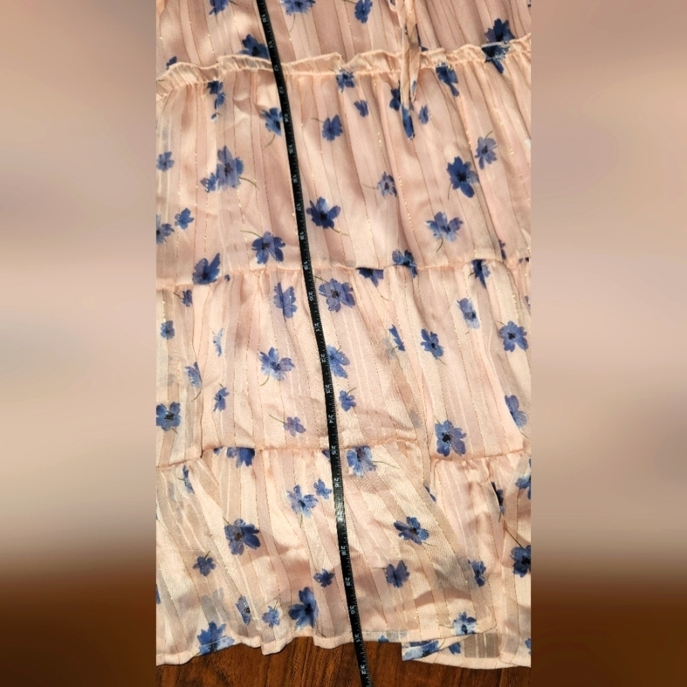 Altar'd State Small Light Pink Blue Floral Mini Dress with Gold Detail - Picture 11 of 12